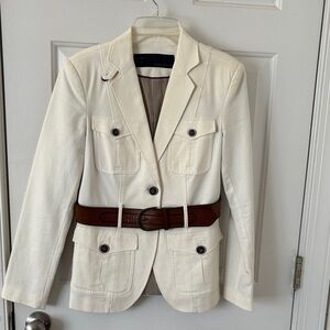 Zara Women's White Blazer with Brown Belt